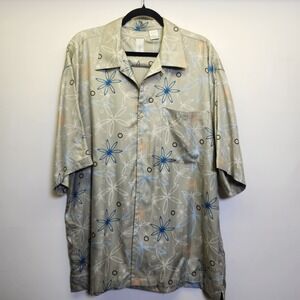 Vtg Burma Bibas Men's 100% Silk Abstract Camp Shirt Lrg Atomic Starburst MCM